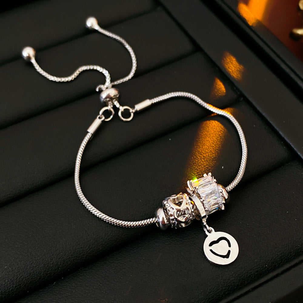 Elegant Rhinestones Heart Pendant Bracelet 6W6JBR678