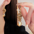 Vintage Gold Plated Rhinestone Hollow Droplet Pendant Necklace 6W6JNC941