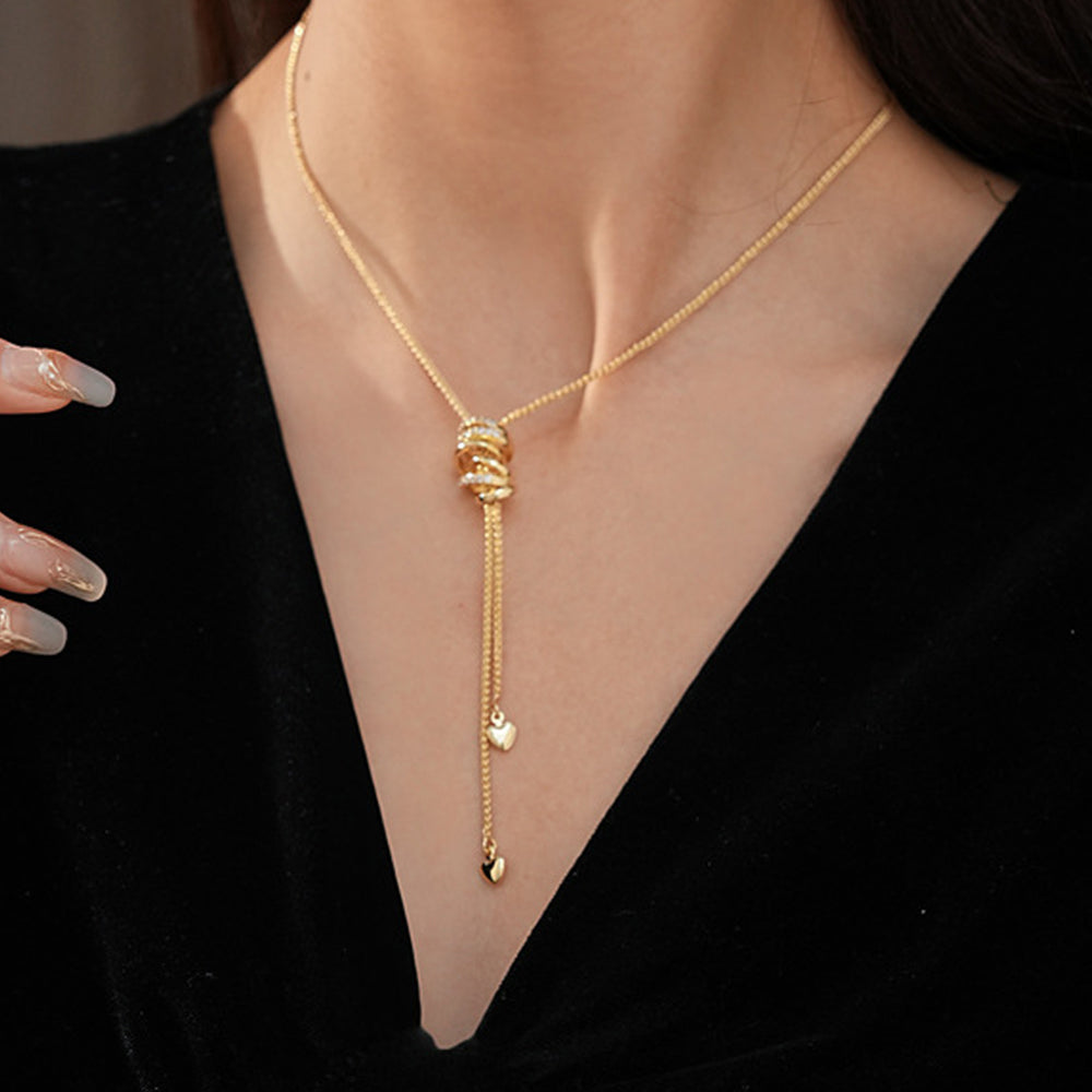 Chic Gold Plated Rhinestone Circle Pendant Y-necklaces 6W6JNC936