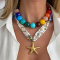 Boho Irregular Resin Bead Fish Pendant Scarf Neckalce 6W6JNC1004