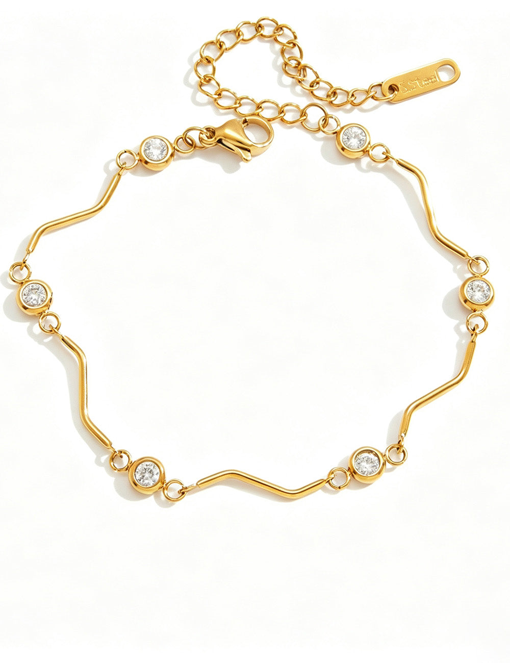 Cubic Zirconia Gold Plated Link Chain Bracelet 6W6JBR358