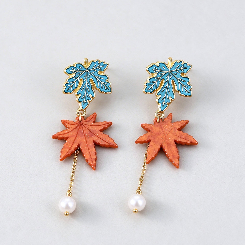 Maple Leaf Pearl Drop Earrings - DippedShop Wholesale - #2723