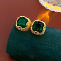 Luxury Green Square Cubic Zirconia Stud Earrings 6W6JER722