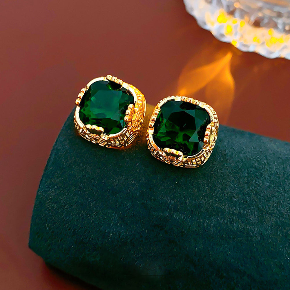 Luxury Green Square Cubic Zirconia Stud Earrings 6W6JER722