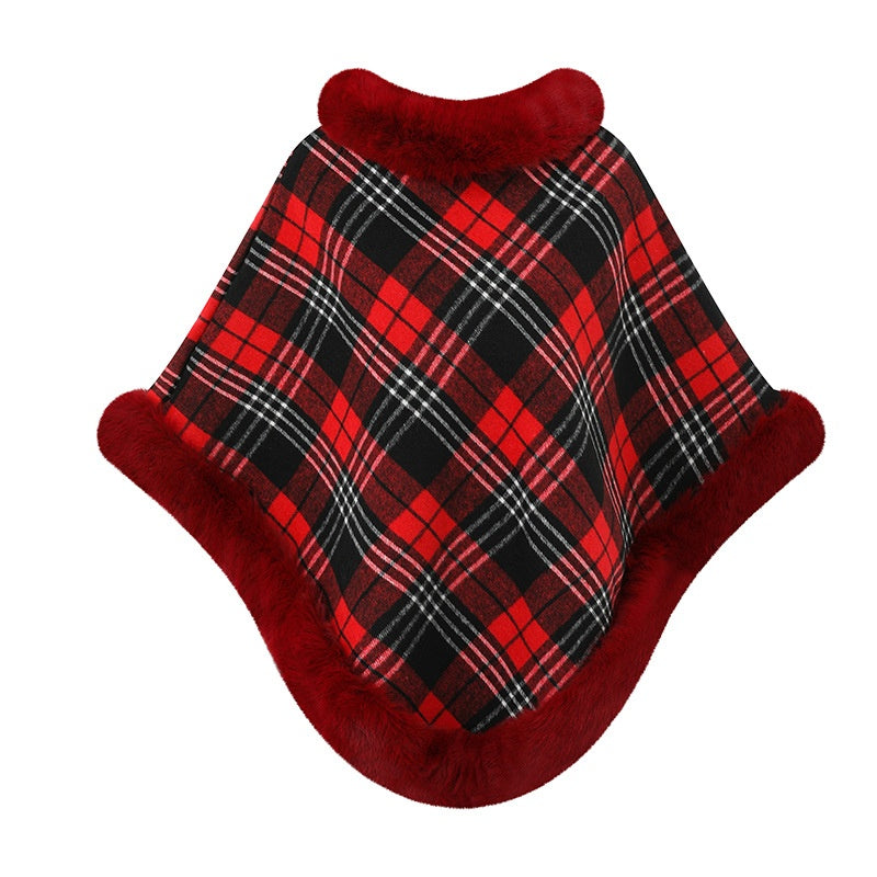 Plaid Faux Fur Knit Poncho - DippedShop Wholesale - #7779