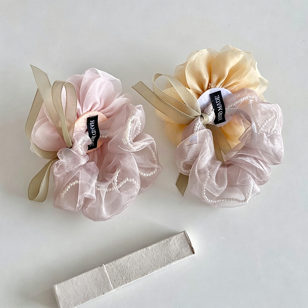 Rose Pearls Ribbon Organza Scrunchie MK2BLW6W6HSR21