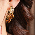 Vintage Crinkled Tiger's Eye Tassel Earrings 6W6JER834