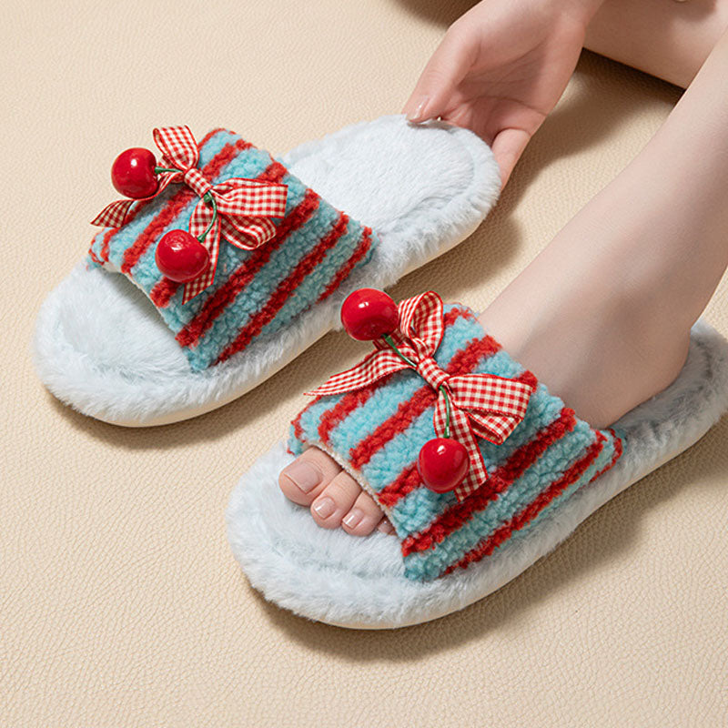 Plush Striped Slippers - DippedShop Wholesale - #1827