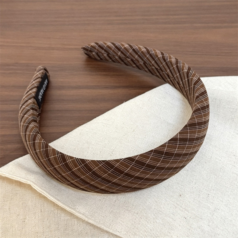 Retro Plaid Color Blaock Padded Fabric Headband 6W6HBD320