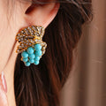 Vintage Turquoise Grape Leaf Stud Earrings 6W6JER836