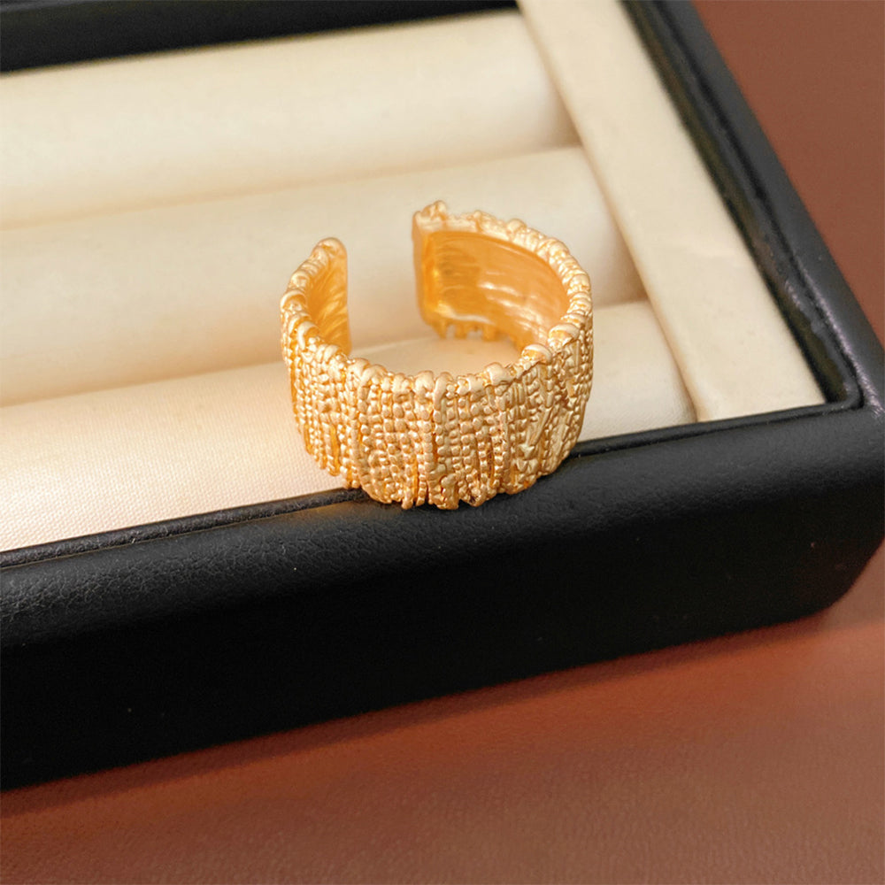 Vintage Gold Plated Crinkled Texture Wide Open Ring 6W6JRG362