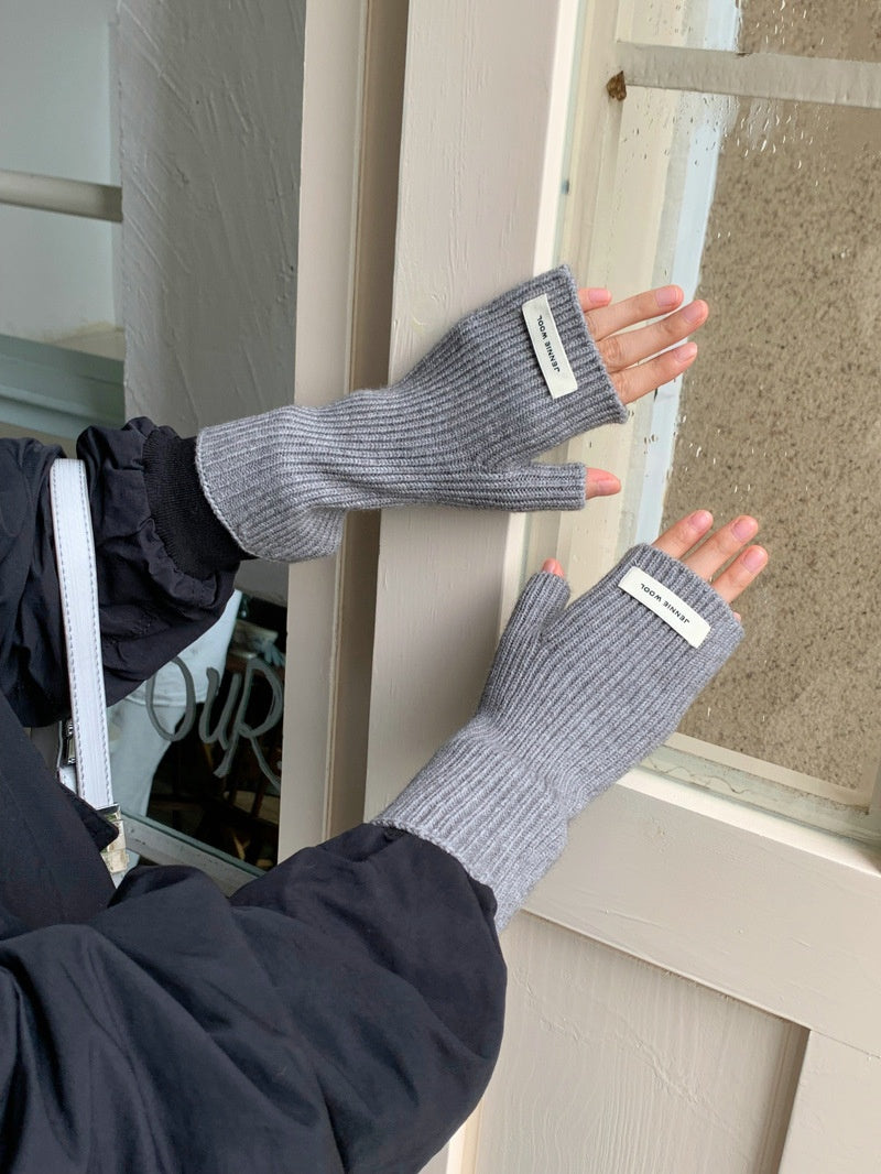 Simple Solid Color Fingerless Thicken Gloves 6W6GLO89
