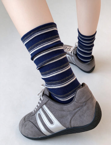 Striped Slouchy Crew Socks - DippedShop Wholesale - #7603