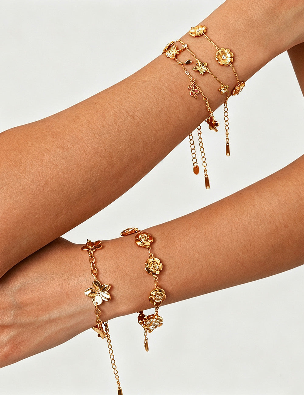 Rhinestone Flower Chain Bracelet - DippedShop Wholesale - #6467