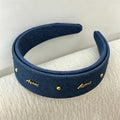 Vintage Metal Letter Studded Denim Wide Headband 6W6HBD307