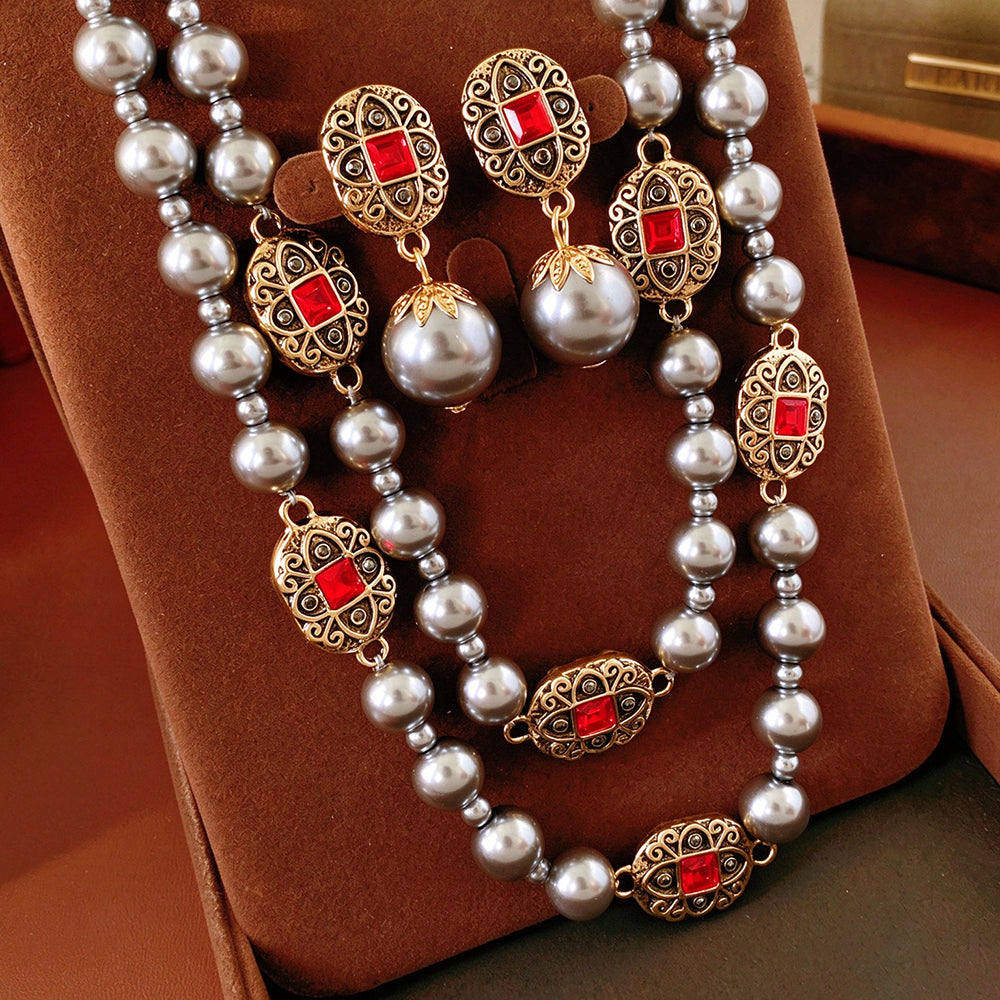 Retro Double Layer Geometry Pearl Necklace 6W6JNC952