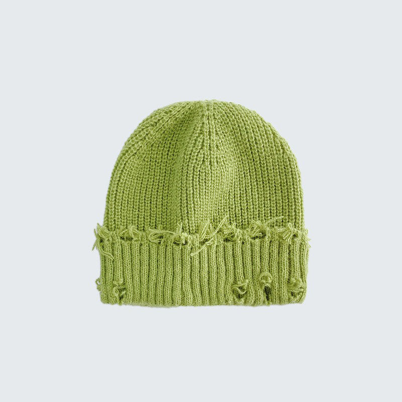 Solid Color Distressed Ripped Knit Beanie 6W6HAT664
