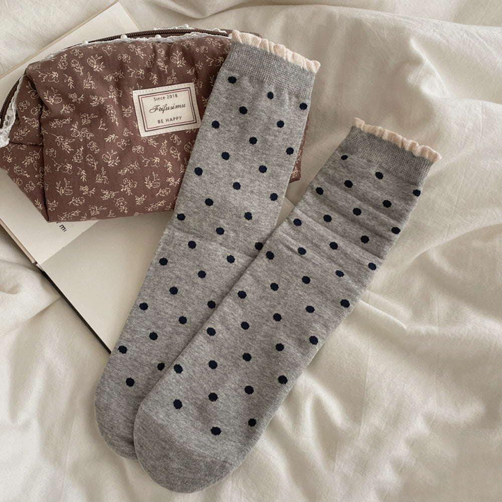 Polka Dot Ruffled Crew Socks - DippedShop Wholesale - #8819