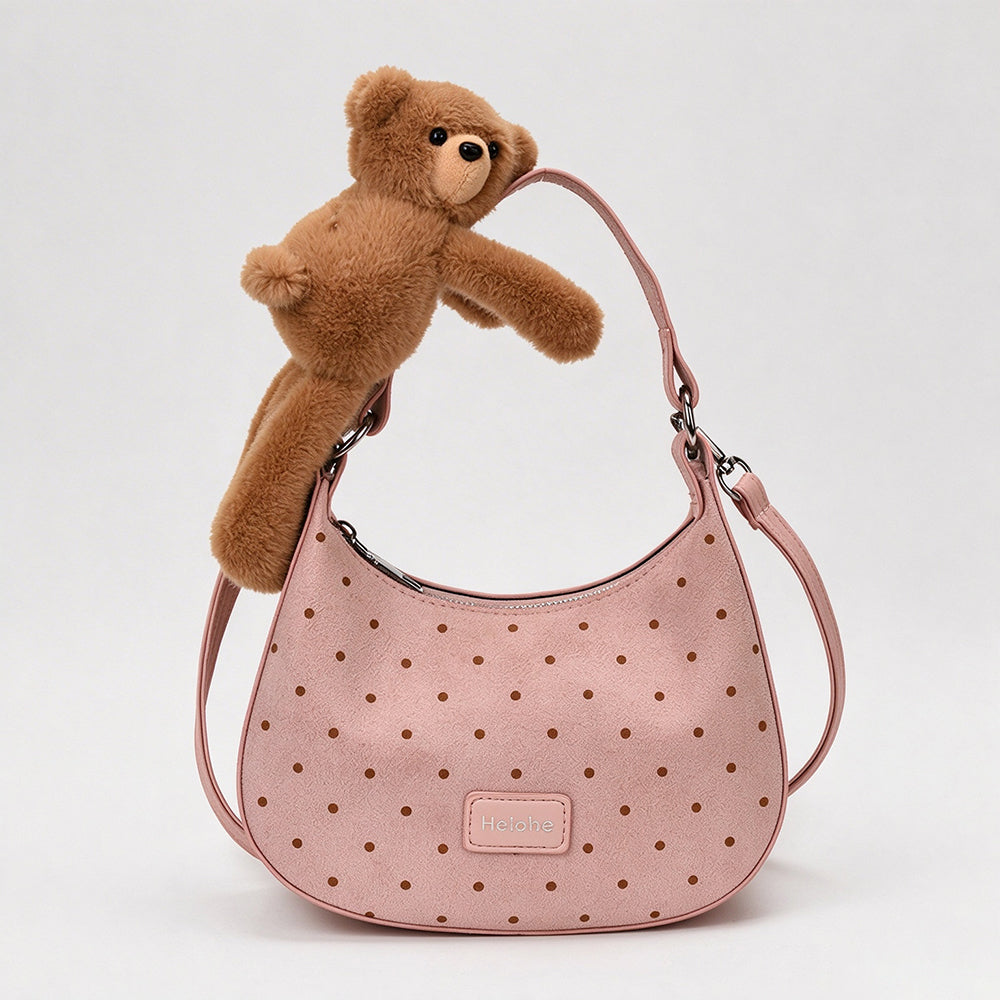 Sweet Plush Bear Charm Polka Dot  Shoulder Bag 6W10BBG2478