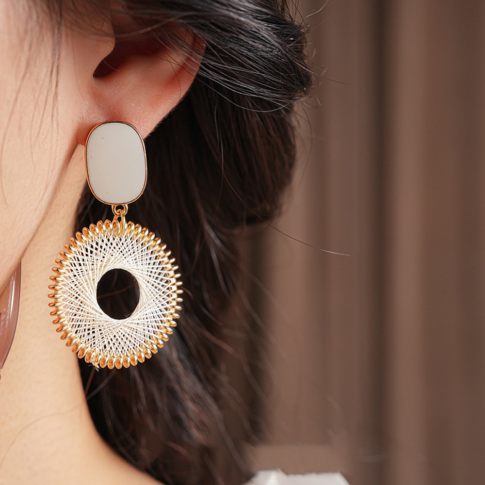 Boho Woven Mesh Circle Drop Statement Earrings 6W6JER822