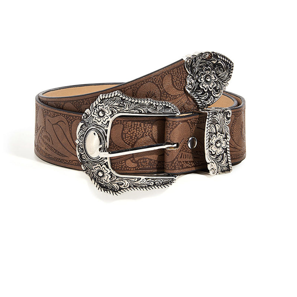 Vintage Western Floral Embossed Faux Leather Belt 6W6JBT227