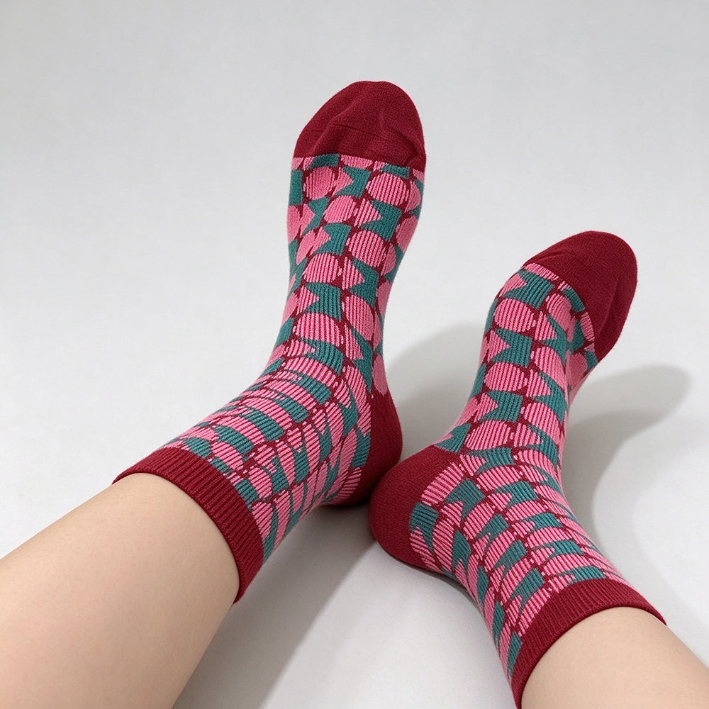 Houndstooth Striped Crew Socks - DippedShop Wholesale - #2787