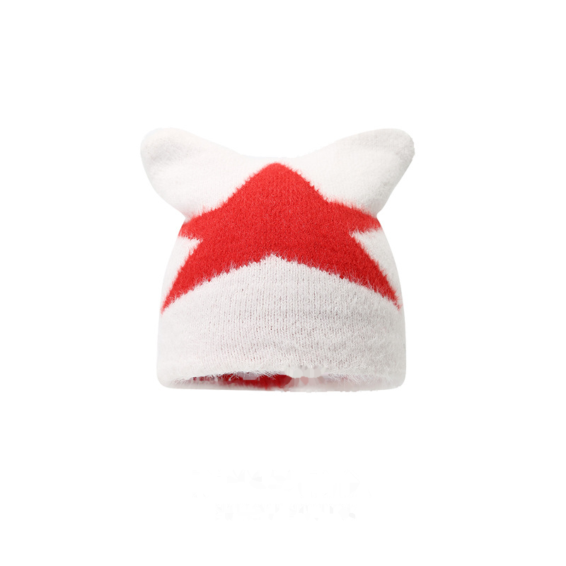 Cute Star Pattern Cat Ear Knit Beanie 6W6HAT683