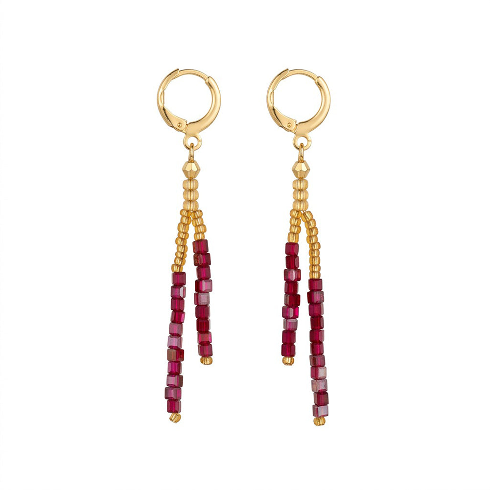 Boho Multi-Color Beaded Tassel Hoop Earrings 6W6JER952