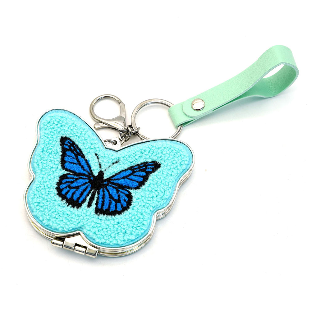 Fluffy Embroidered Butterfly Folding Compact Mirror Keychain 6W10BBC871