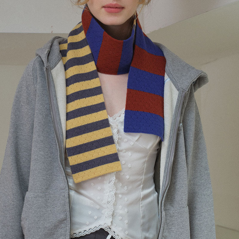 Trendy Color-Block Striped Warm Knit Scarf 6W6NSC82