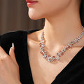 Vintage Rhinestone Rose Chain Buckle Necklace 6W6JNC921