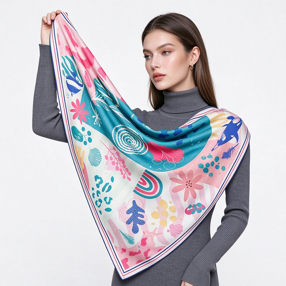 Fashion Ocean Print Thin Square Silk Scarf 6W6NSC206