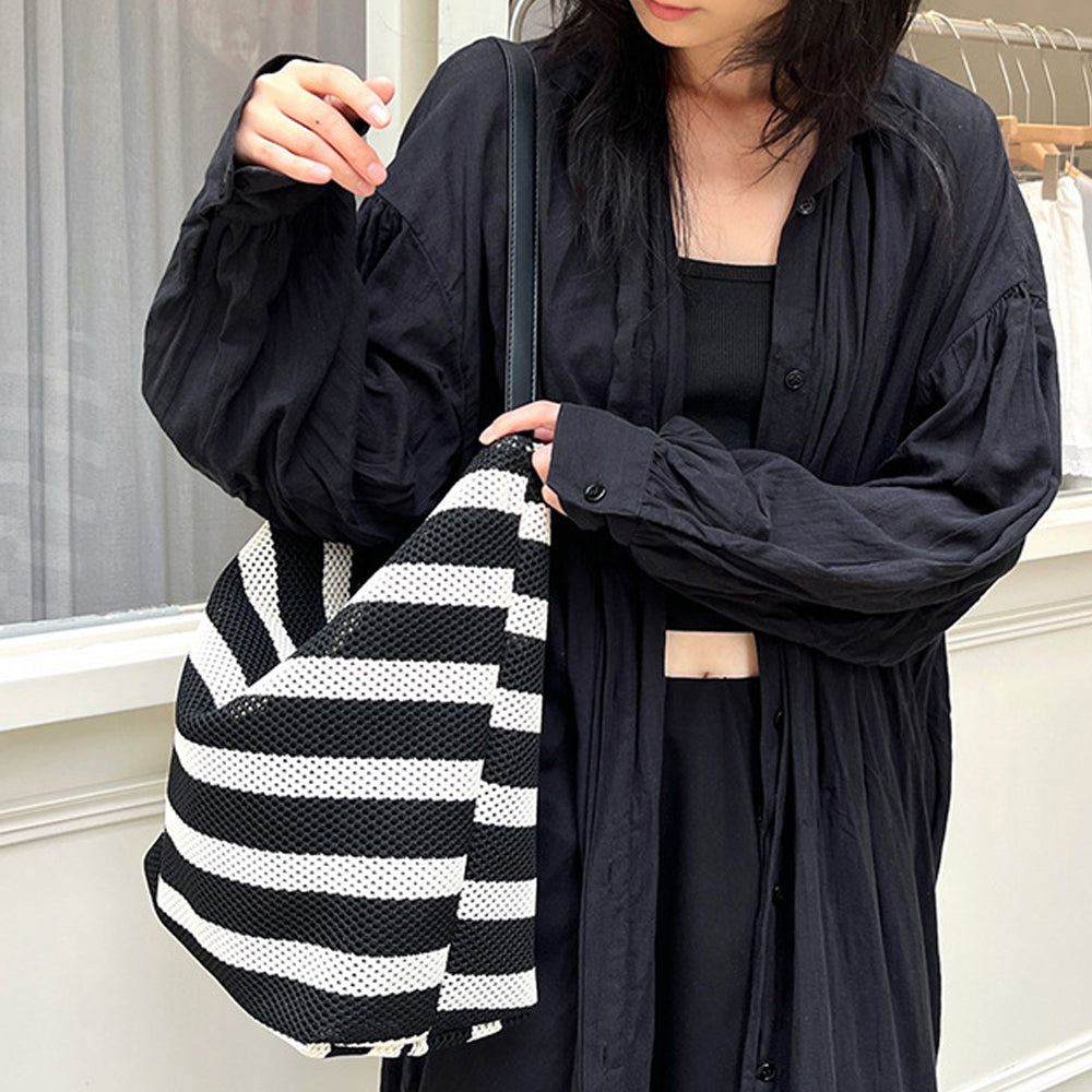 Casual Large Capacity Striped Bucket Tote Bag 6W10BBG2383