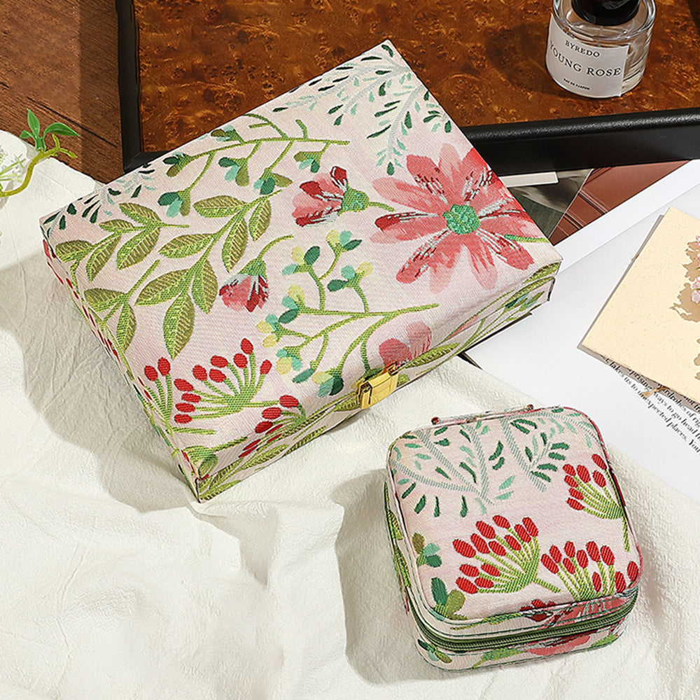 Vintage Embroidered Floral Large Capacity Jewelry Box 6H13HSJ144