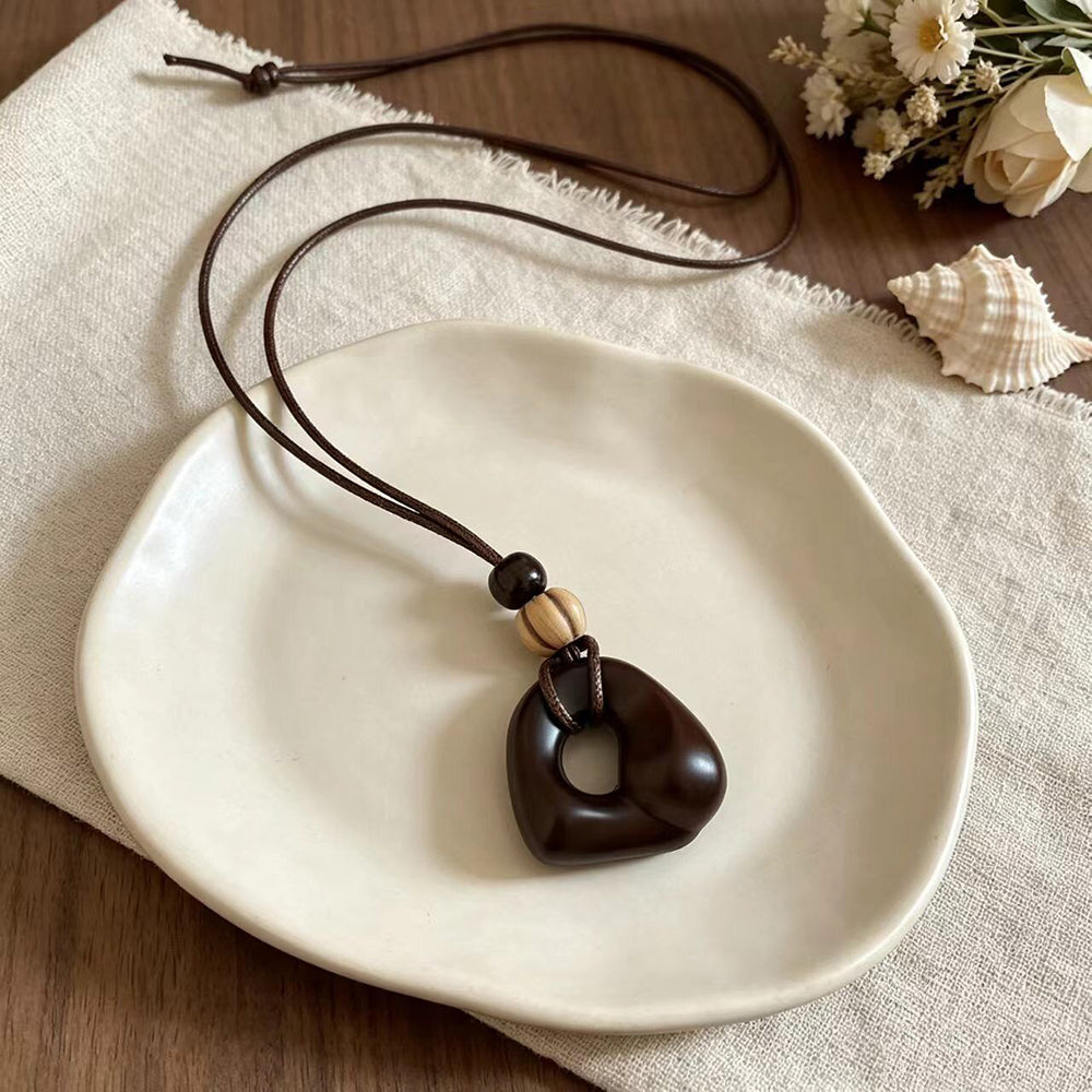 Wooden Geometric Pendant Necklace - DippedShop Wholesale - #5187