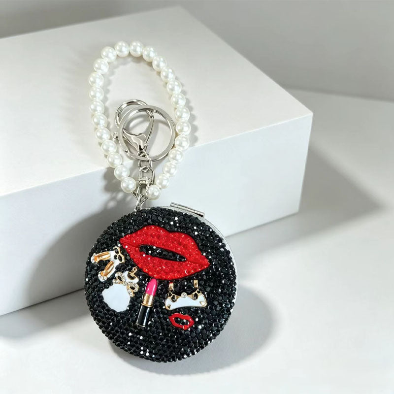 Rhinestone Lip Mirror Keychain - DippedShop Wholesale - #6851