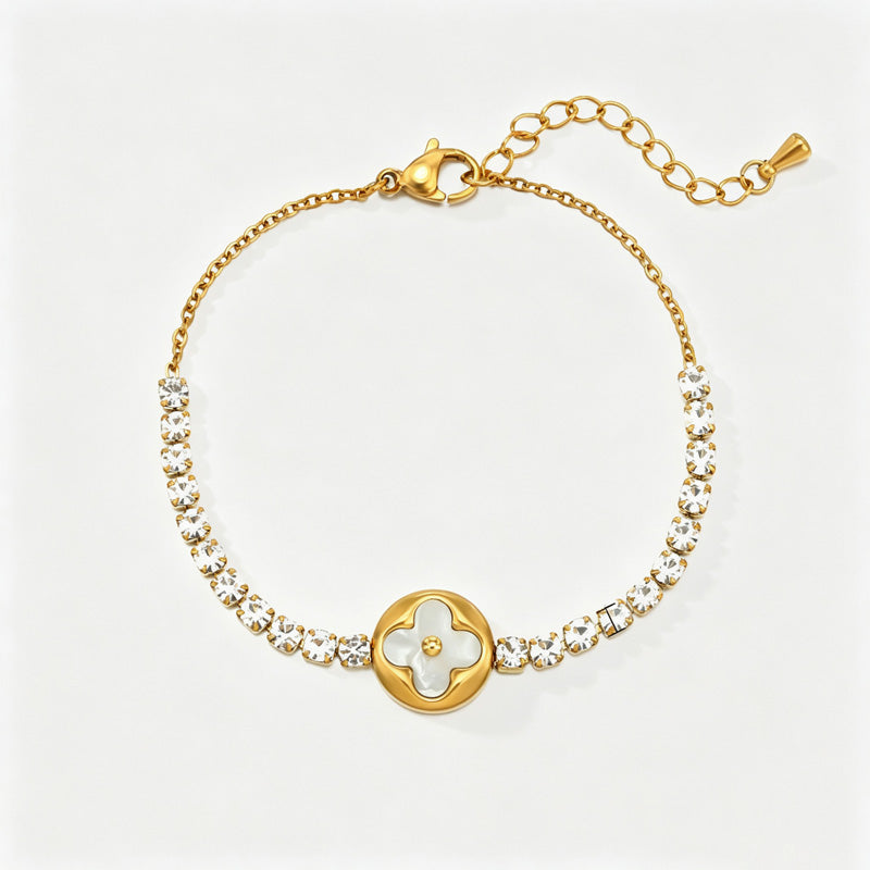 Stylish Rhinestone Four-Leaf Clover Chain Bracelet 6W6JBR518