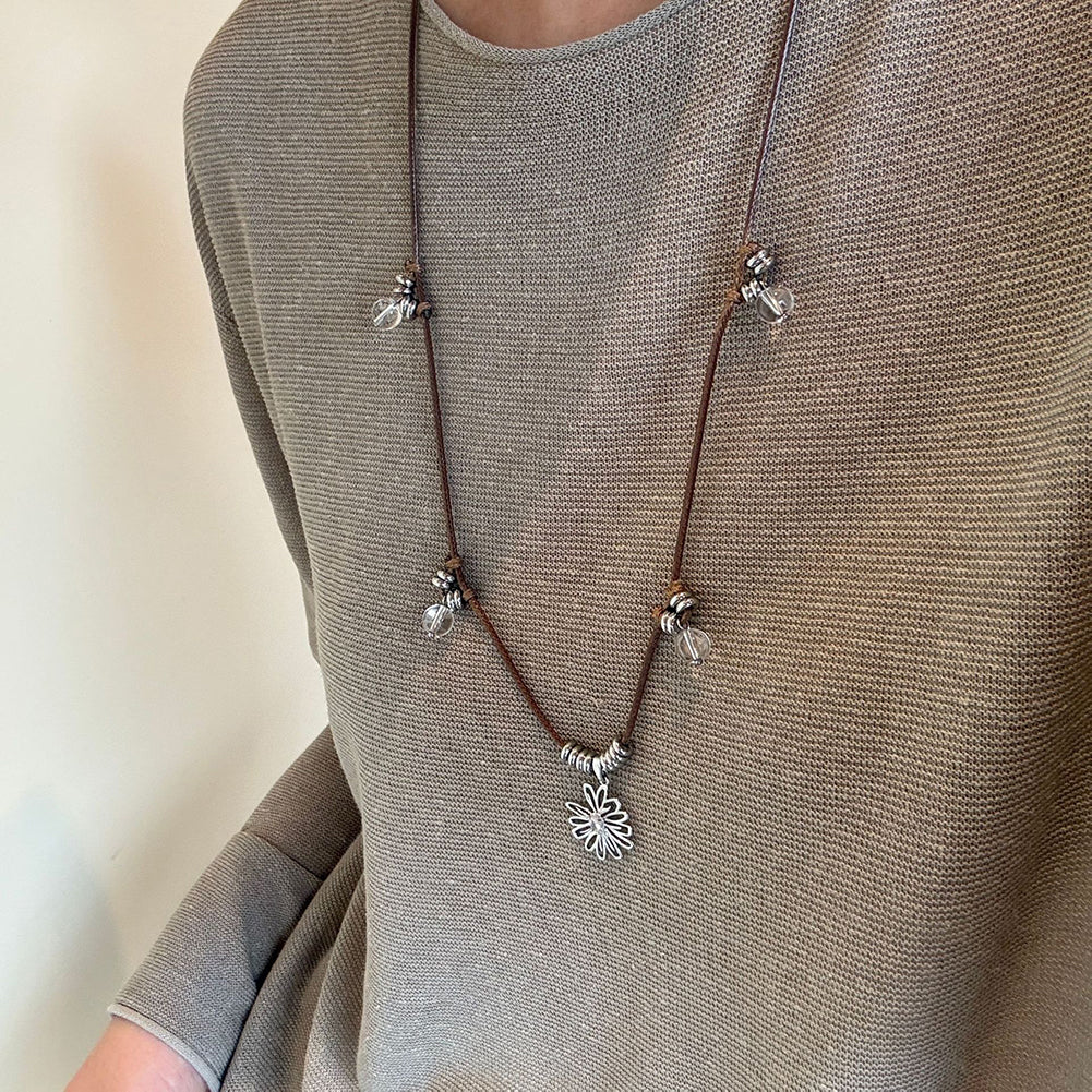 Handcrafted Daisy Flower Leather Cord Necklace 6W6JNC1012
