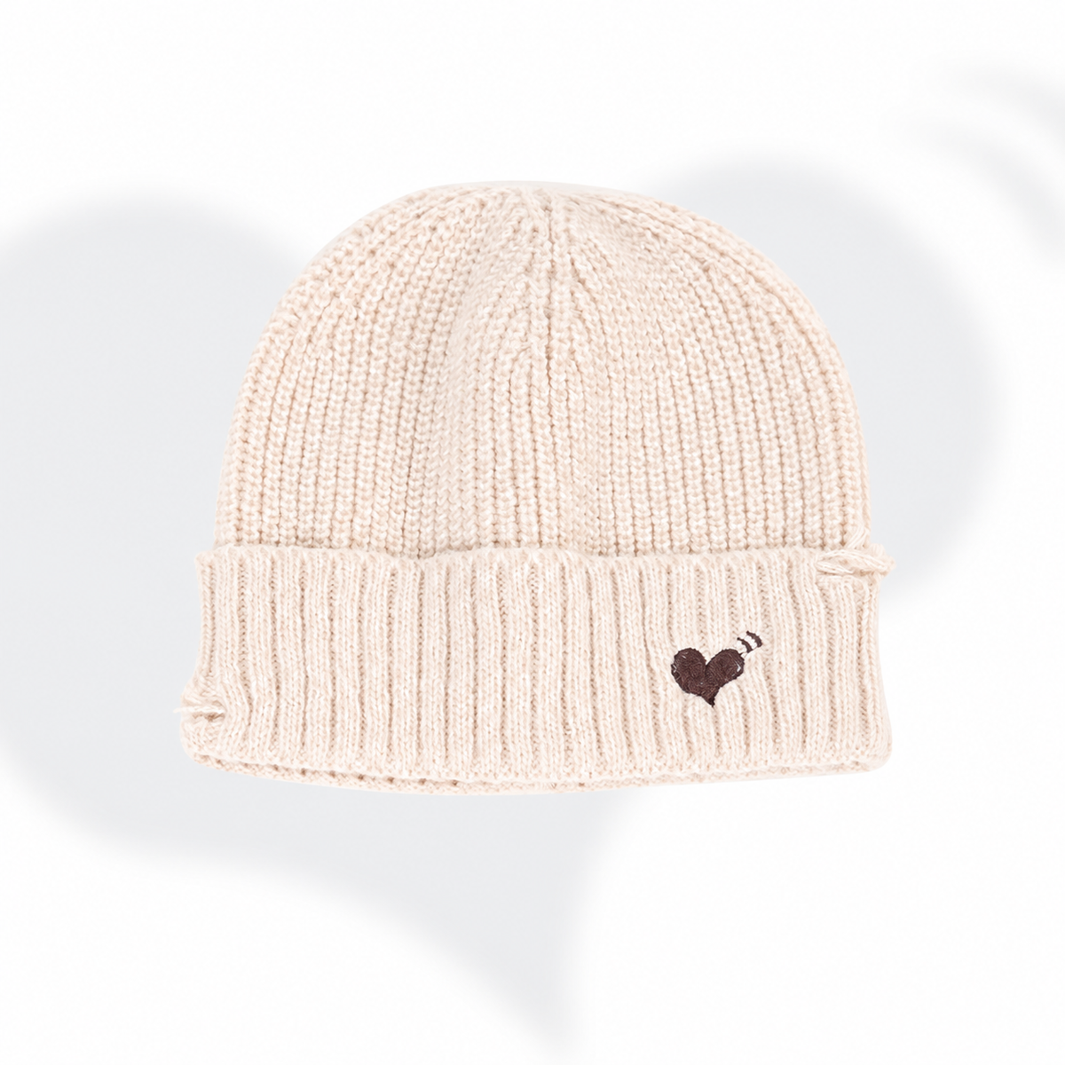 Solid Color Heart Embroidery Distress Beanie Hat 6W6HAT670