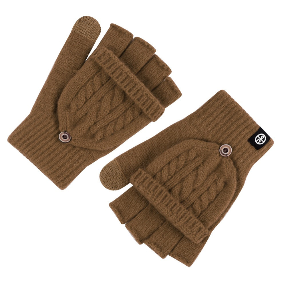 Simple Solid Color Fingerless Convertible Mittens Gloves 6W6GLO77