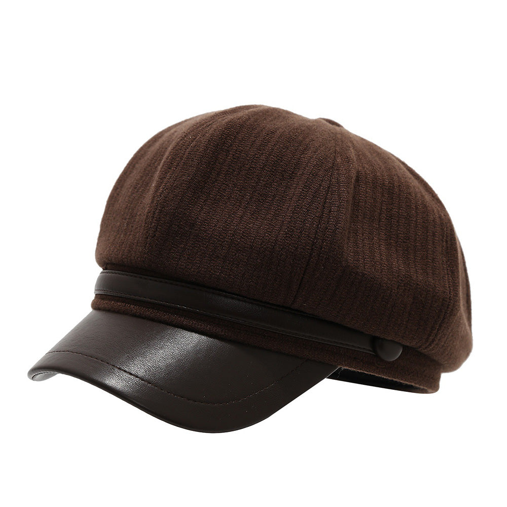 Fall Octagonal PU Leather Brim Newsboy Cap 6W6HAT783