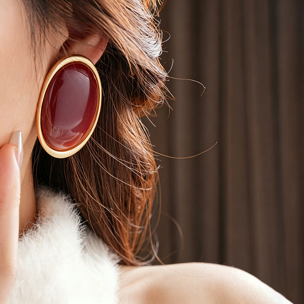 Chunky Gold Plated Oval Resin Statement Earrings 6W6JER736
