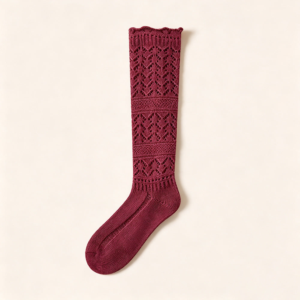 Solid Color Hollow Out Knit Calf Socks 6W8FSO887
