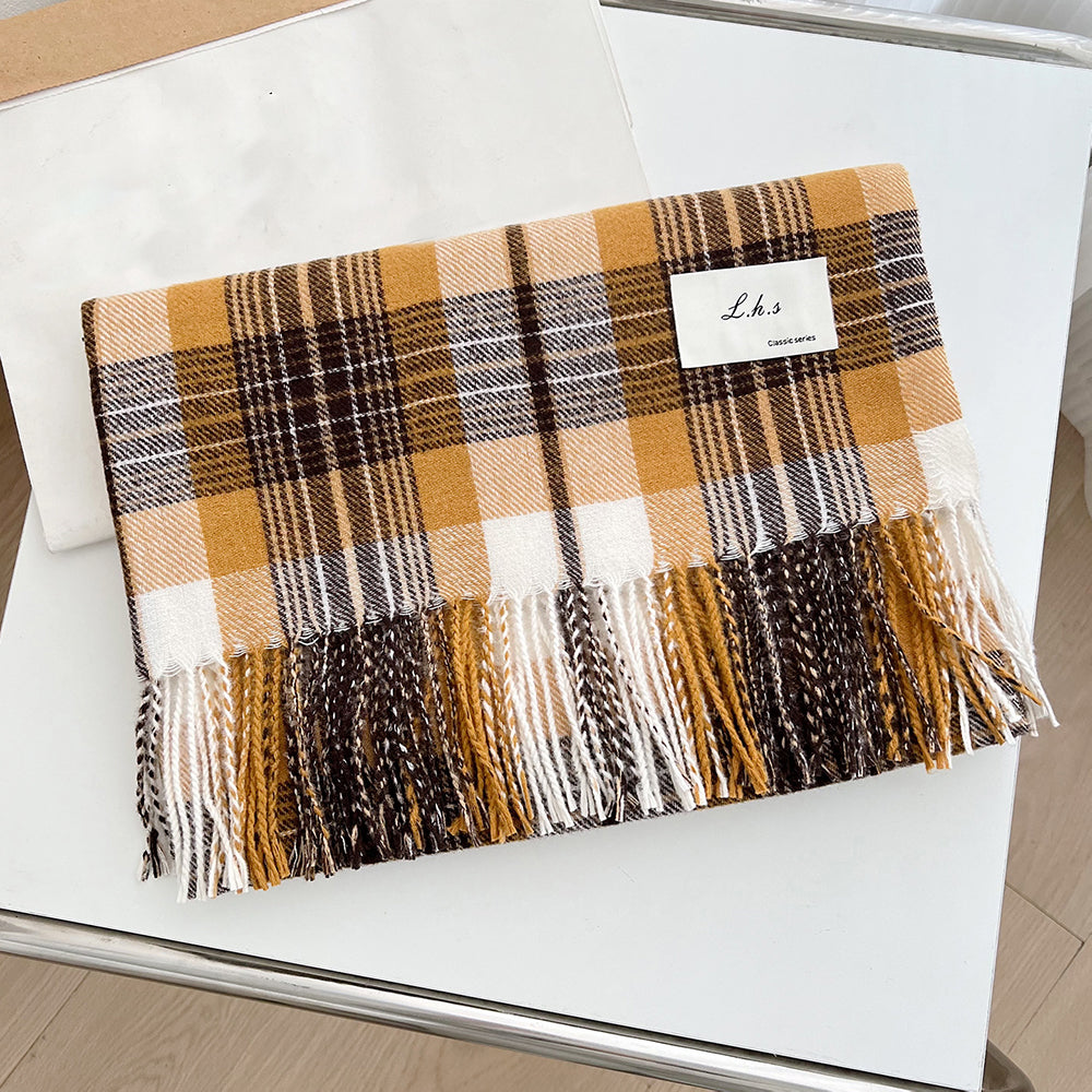 Plaid Tassel Shawl Scarf - DippedShop Wholesale - #0643