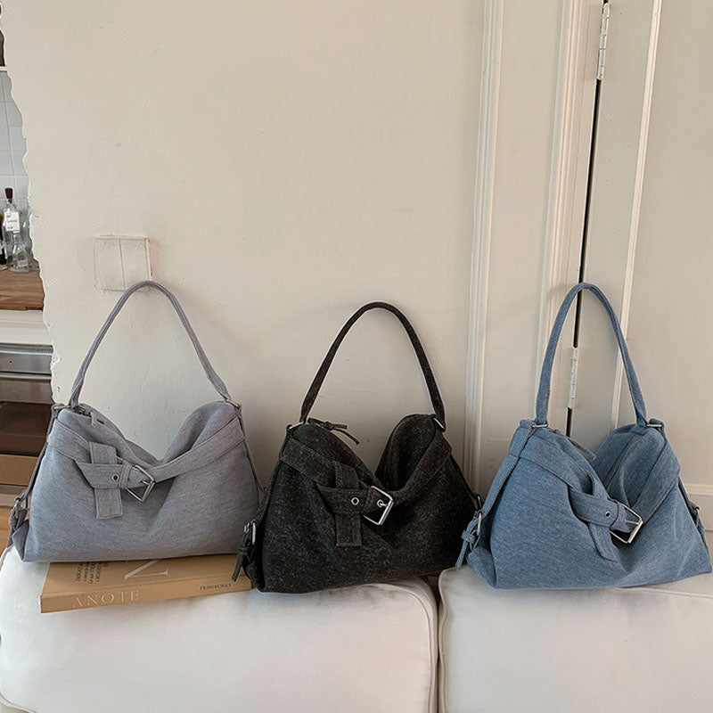 Large Denim Shoulder Bag - DippedShop Wholesale - #5891