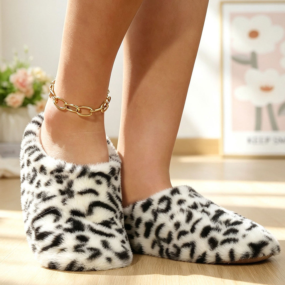 Stylish Leopard Print Soft Plush Indoor Slippers 6W8FSP281