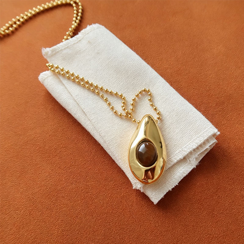 Vintage Gold Plated Tiger's Eye Pendant Necklace 6W6JNC665