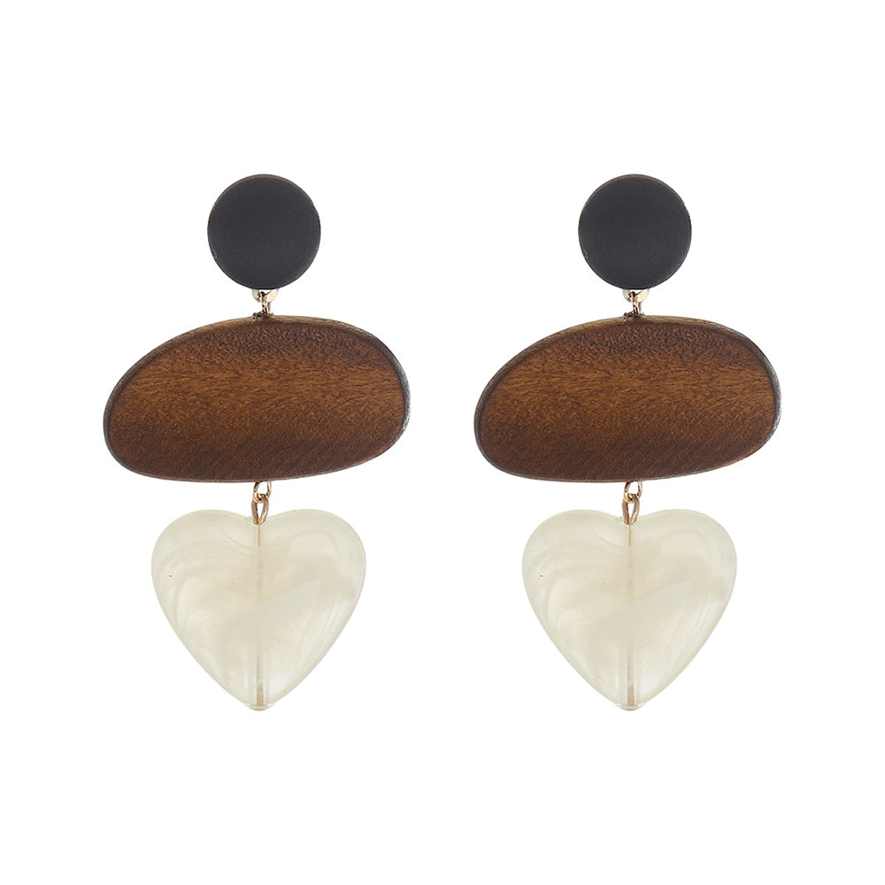 Wooden Heart Drop Earrings - DippedShop Wholesale - #0739