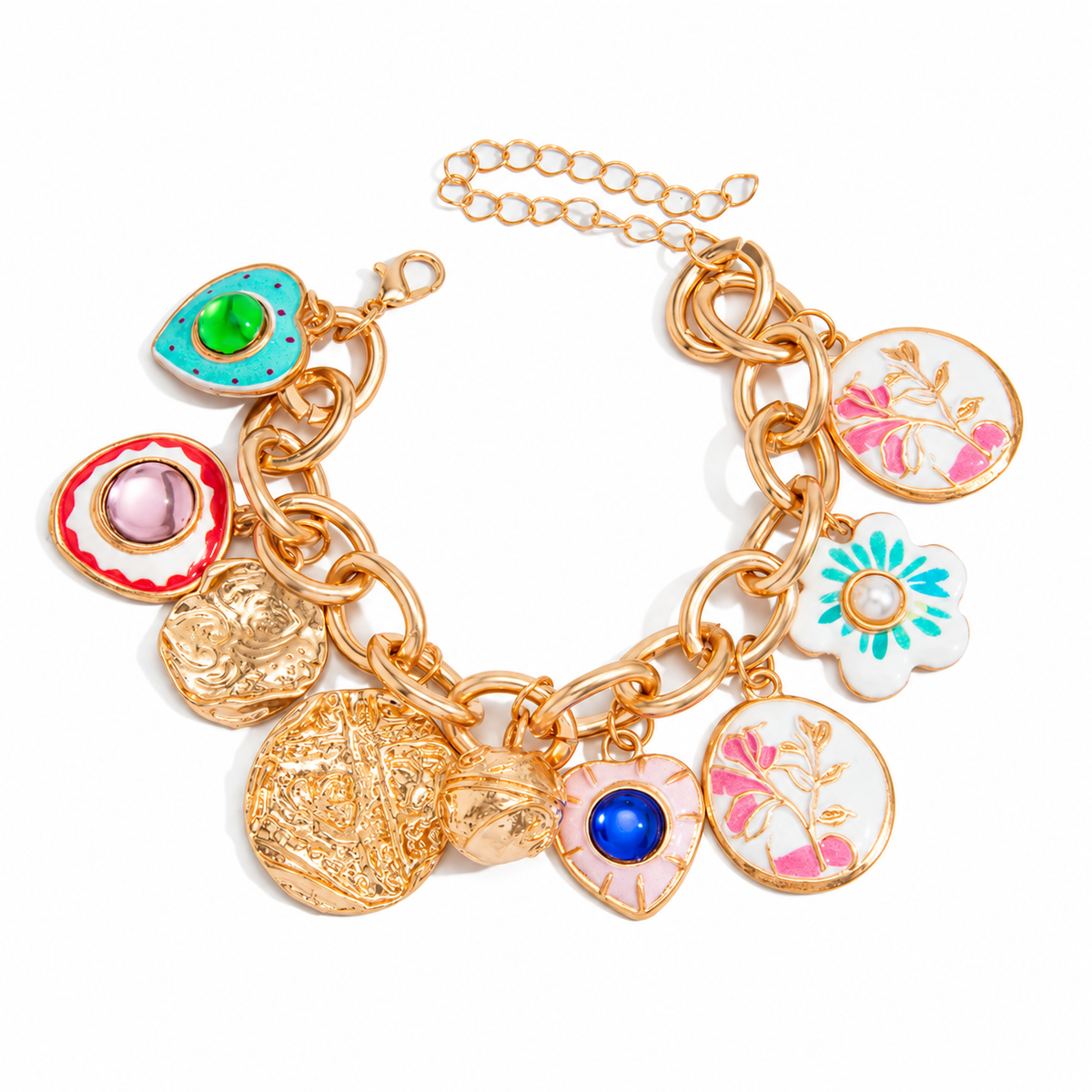 Stylish Gold Plated Heart Floral Pendant Bracelets 6W6JBR637