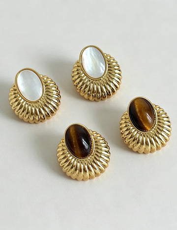 Natural Tiger's Eye Shell Shape Stud Earring 6W6JER568